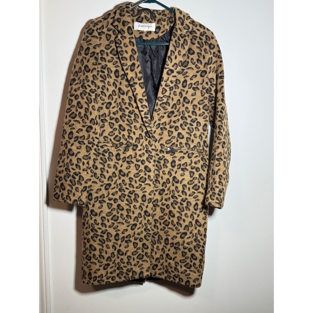 Kendall + Kylie Leopard Print Coat Brown Tan Animal Pattern Mid Length Size M